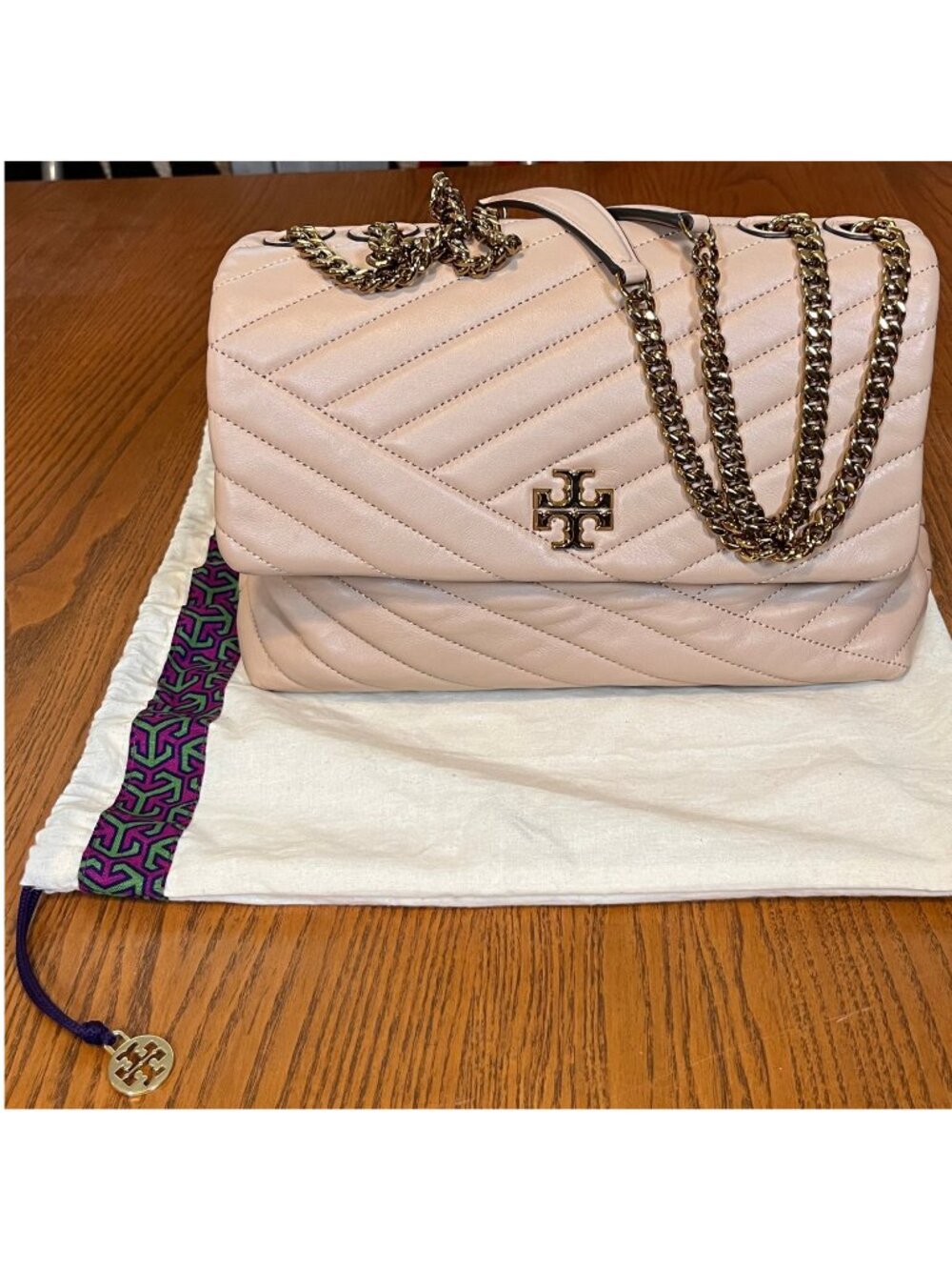 Tory Burch Kira Chevron Convertible Shoulder Bag Blush Pink Leather